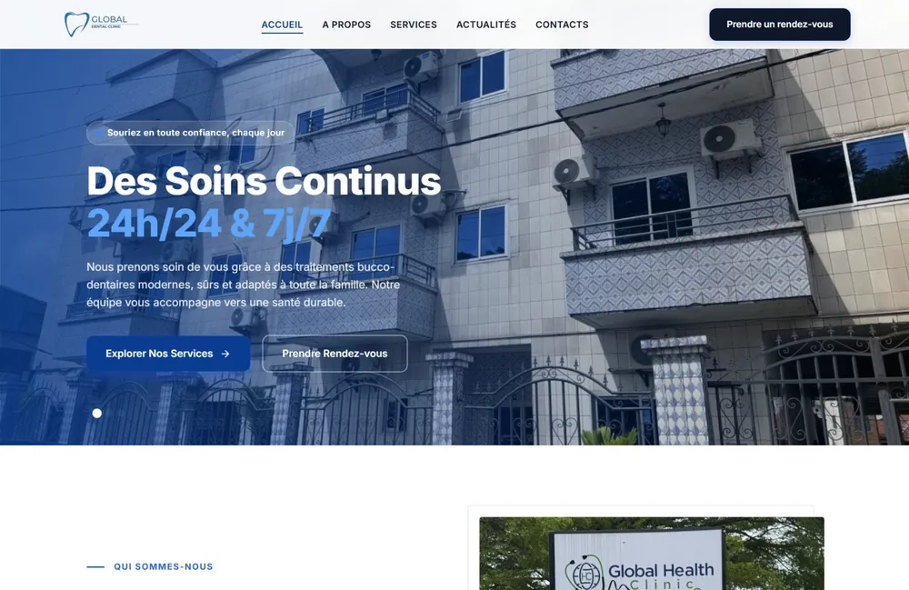 Site web Global Dental Clinic développé par Wawo Domguia Michael Steve